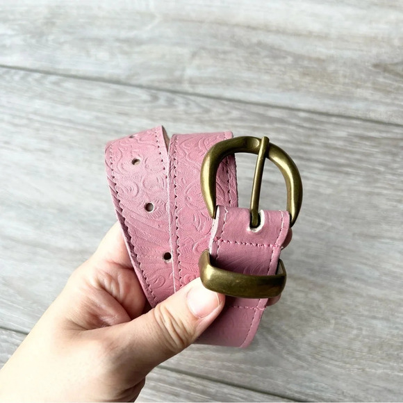 Willow Ridge Pink Suede Embossed Genuine  Leather Belt - Picture 1 of 16